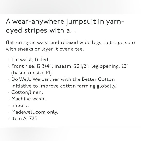 MADEWELL Striped Pull-on Jumpsuit in Double Stripe Grey Feather Size M - Picture 12 of 12